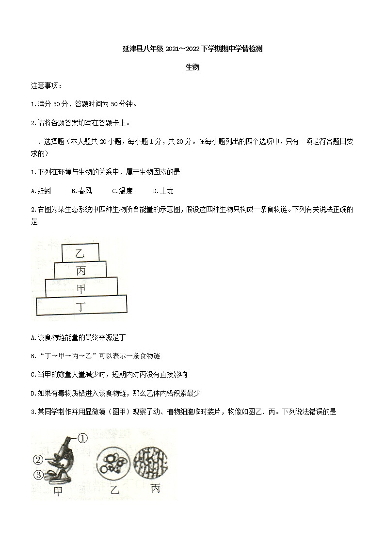 河南省新乡市延津县2021-2022学年八年级下学期期中生物试题(word版含答案)01