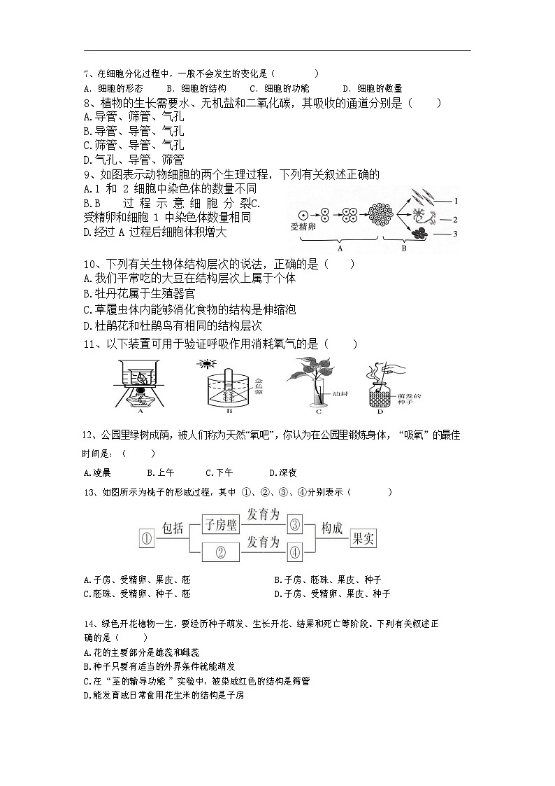 江苏省盐城市景山中学2021-2022学年八年级下学期期中生物试卷（无答案）02