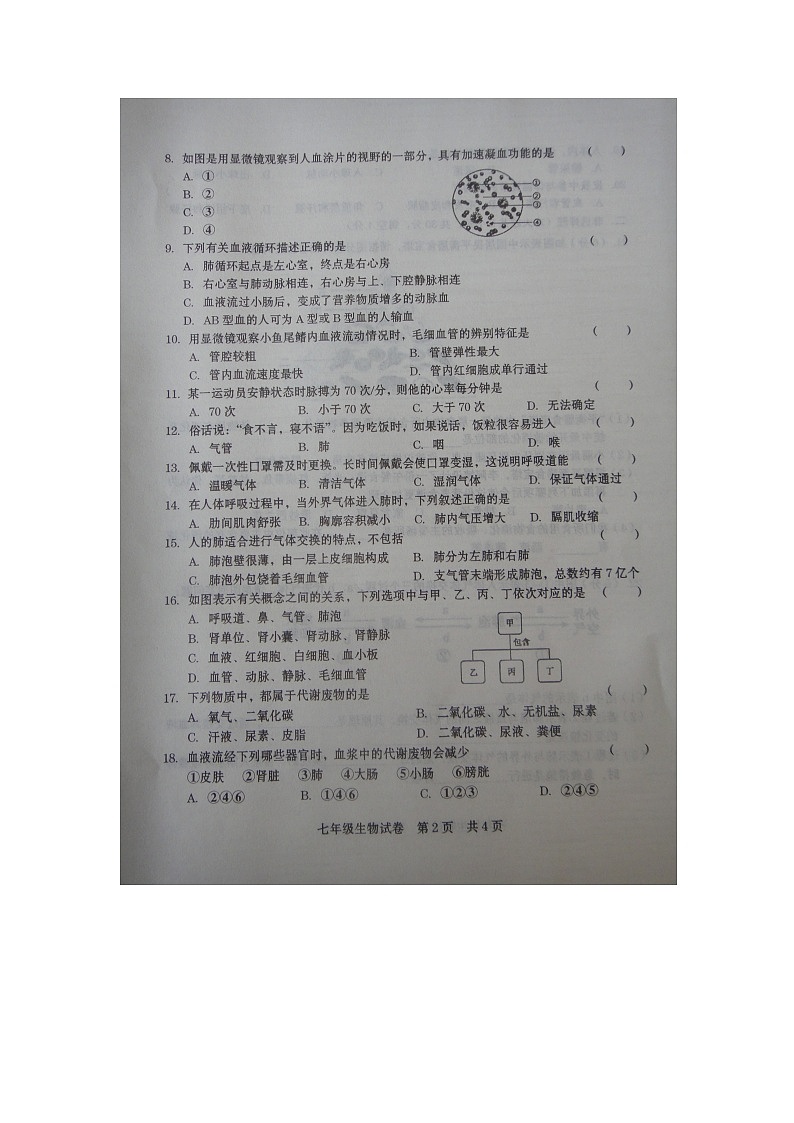 河南省商丘市柘城县2021-2022学年七年级下学期期中生物考试题（含答案）02