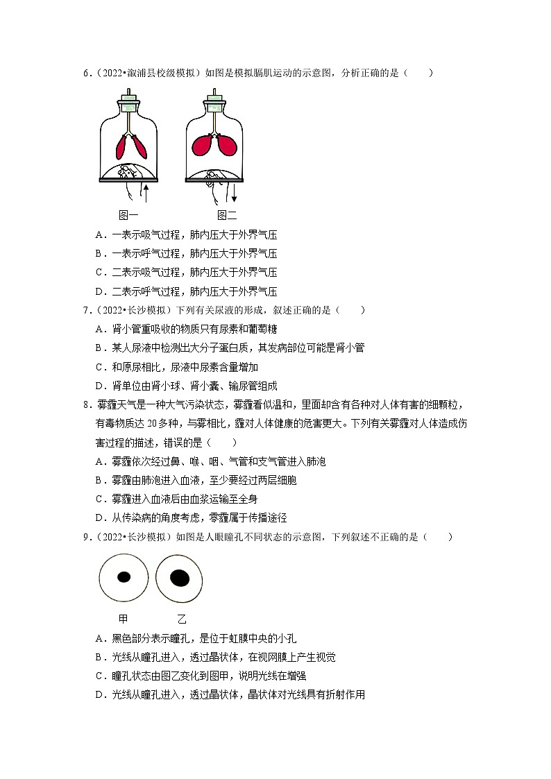 2022年湖南省中考生物二轮专题练4-人体系统第2页