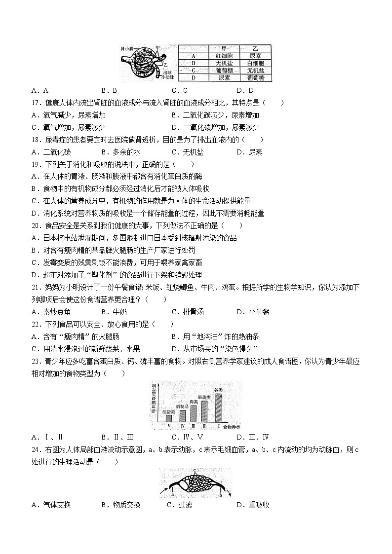 2022年河北省石家庄市新乐市七年级下学期期中生物试题第3页