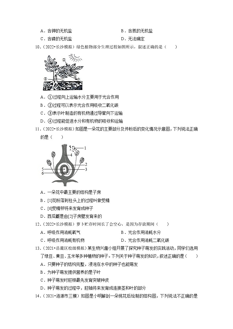 2022年湖南省中考生物二轮专题练3-绿色植物03