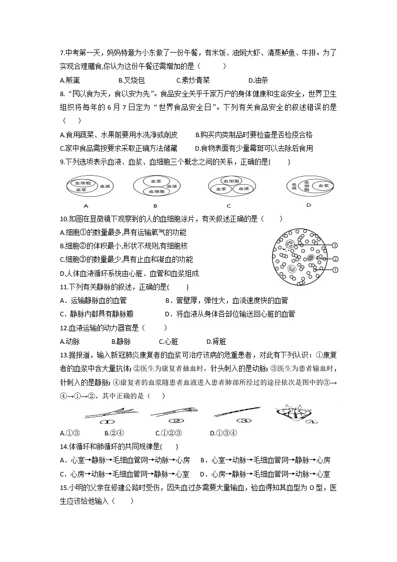 福建省莆田第七中学2021-2022学年七年级下学期期中考试生物试题（含答案）第2页