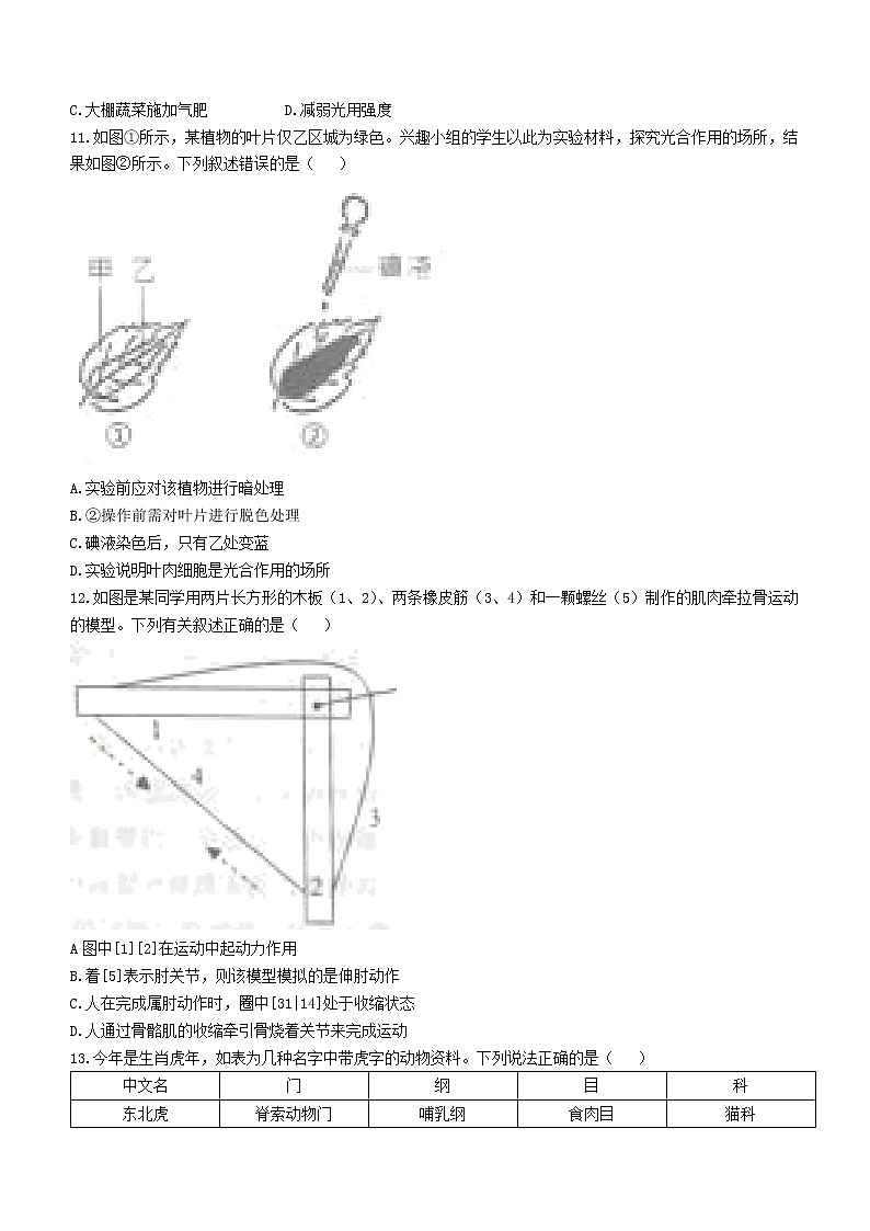 2022年山东省德州市庆云县中考一模生物试题03