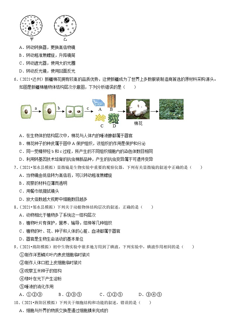 2022年四川省中考生物二轮专题练1-生命体的结构层次第2页