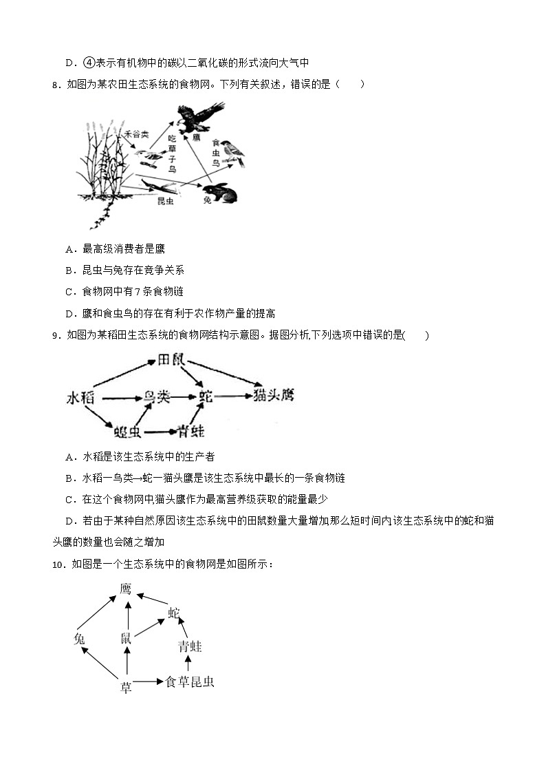 初生北师大版八年级下册23.3生态系统的结构和功能 同步练习第3页
