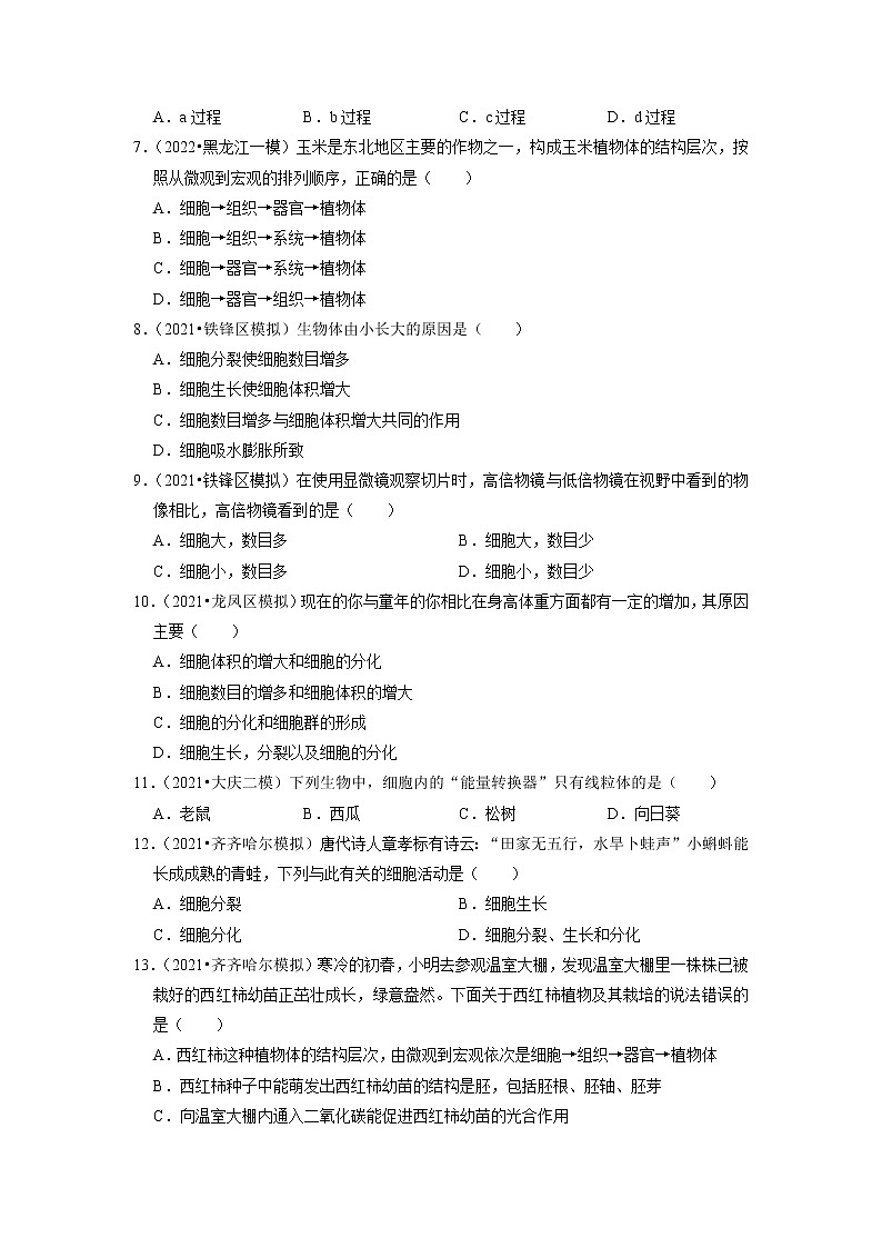 2022年黑龙江省中考生物二轮专题练1-生命体的结构层次02