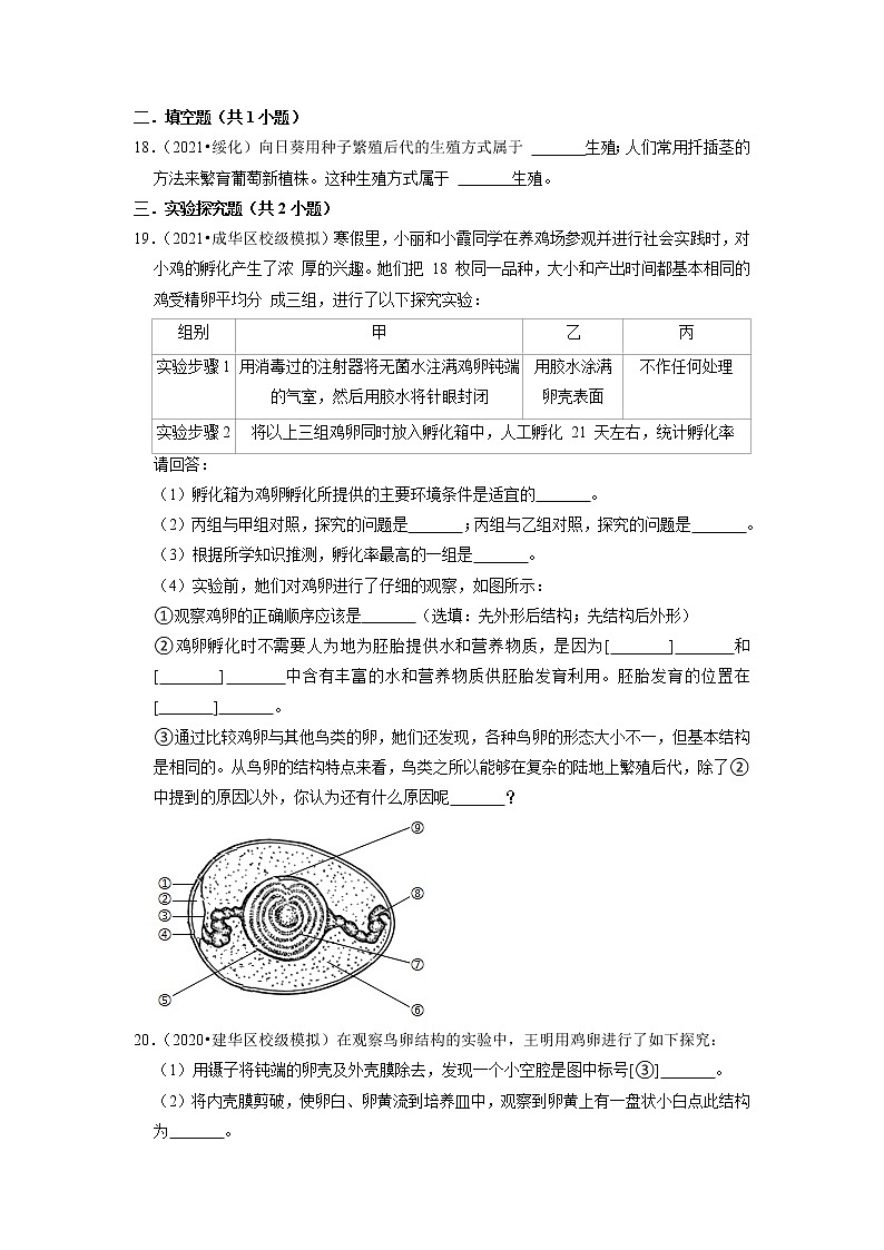 2022年黑龙江省中考生物二轮专题练6-生物的生殖、发育和遗传03