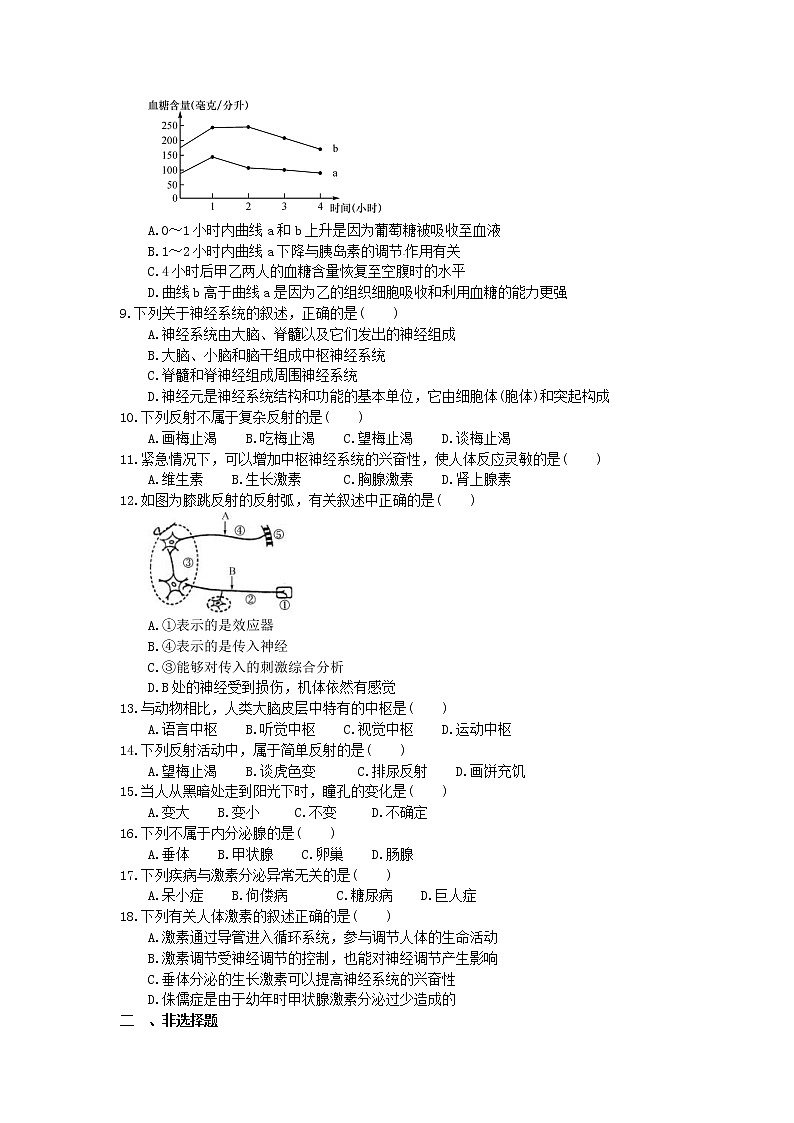 2022年中考生物总复习考点梳理12《人体生命活动的调节》课时练习（含答案）02