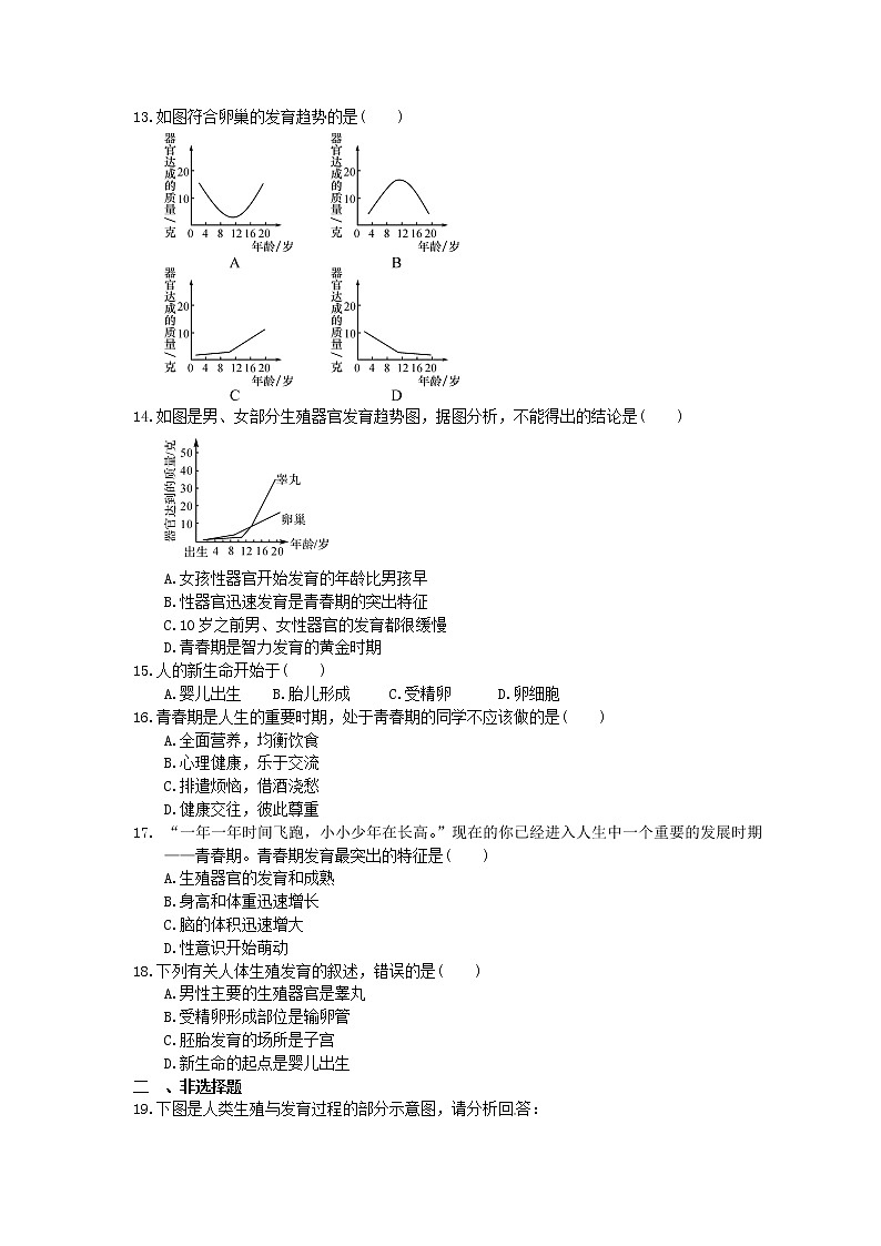 2022年中考生物总复习考点梳理14《人的生殖和发育》课时练习（含答案）02