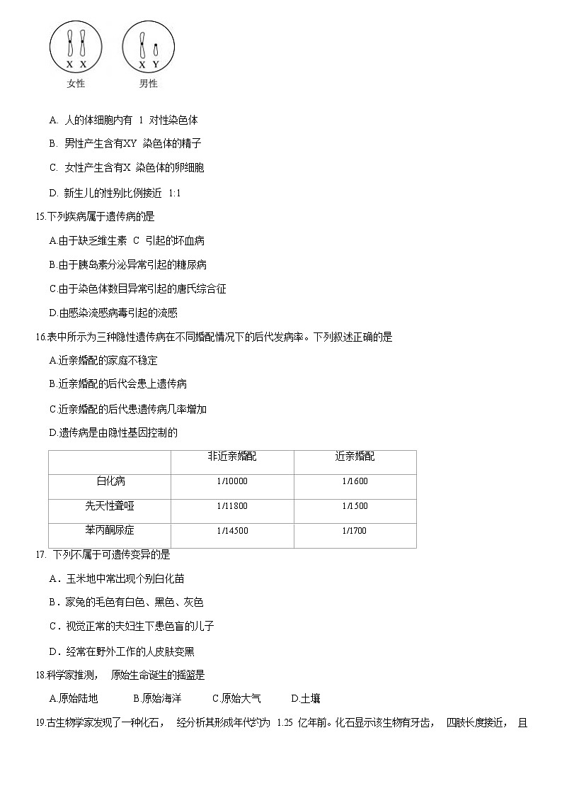 2021北京朝阳区八年级（上）期末生物试题（原卷版）03