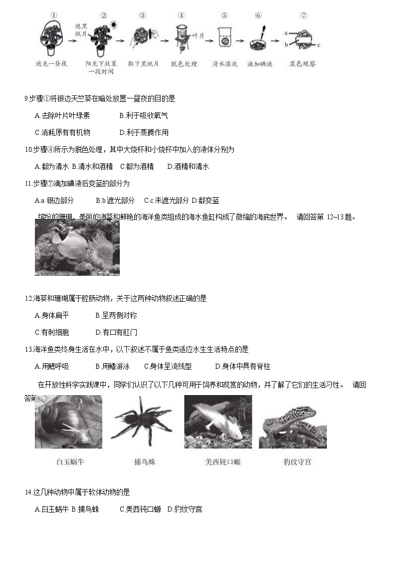 2021北京丰台区八年级（上）期末生物试题（原卷版）03