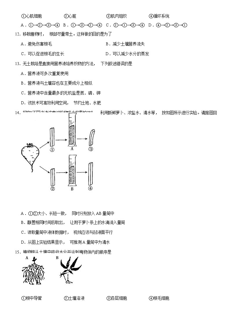 2021北京朝阳区七年级（上）期末生物试题（原卷版）第3页