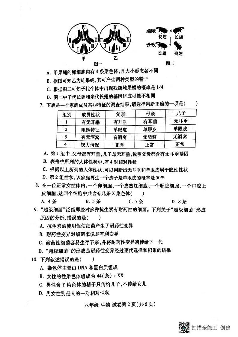 2021-2022学年河南省洛阳市洛龙区八年级下学期期中生物测试卷（无答案）第2页