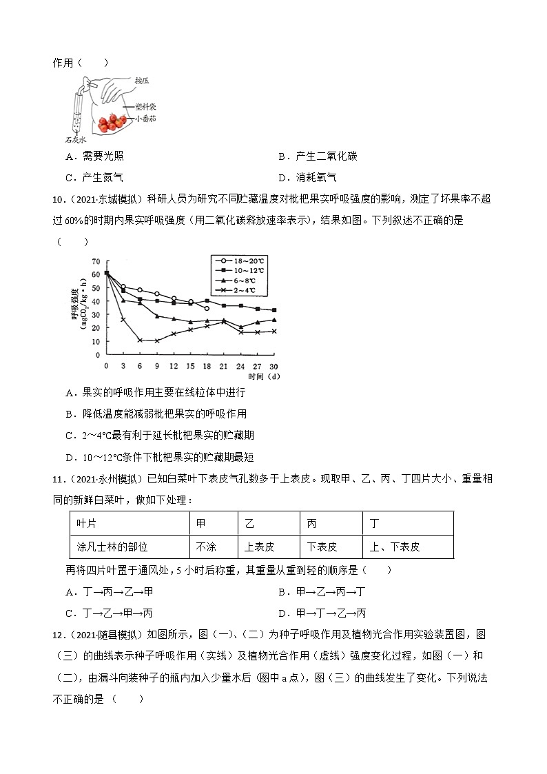 中考生物二轮复习测试专题17 植物的呼吸作用及生物圈的碳氧平衡(原卷+解析)第3页