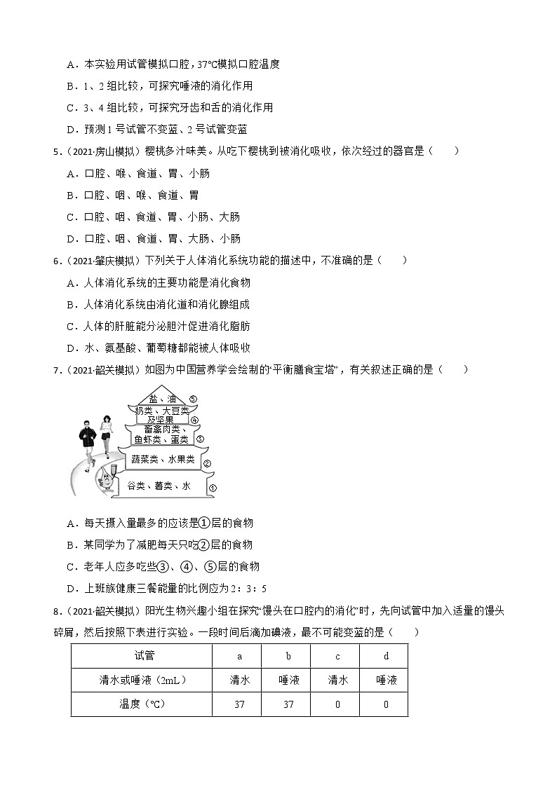 中考生物二轮复习测试专题19 人体的营养(原卷+解析)第2页