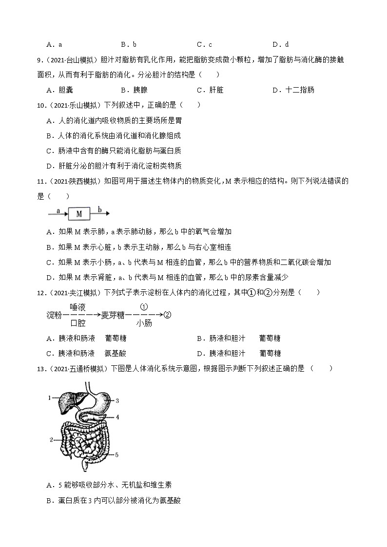 中考生物二轮复习测试专题19 人体的营养(原卷+解析)第3页