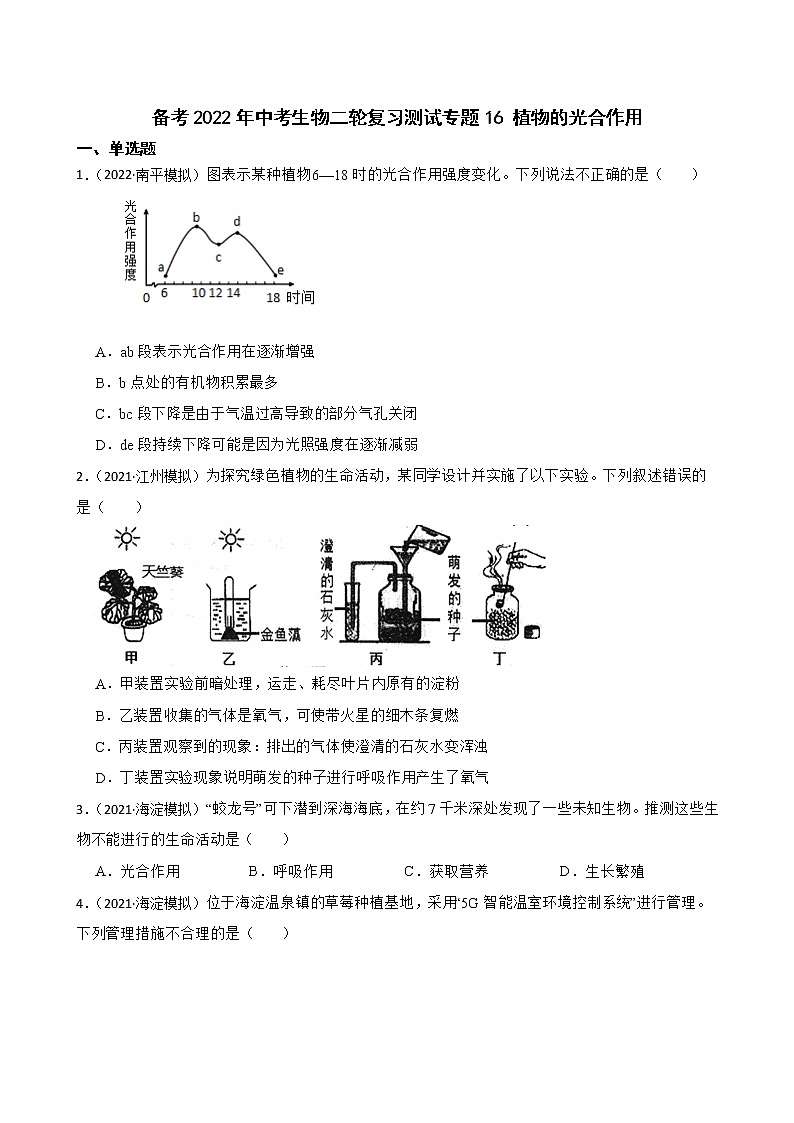 中考生物二轮复习测试专题16 植物的光合作用(原卷+解析)第1页