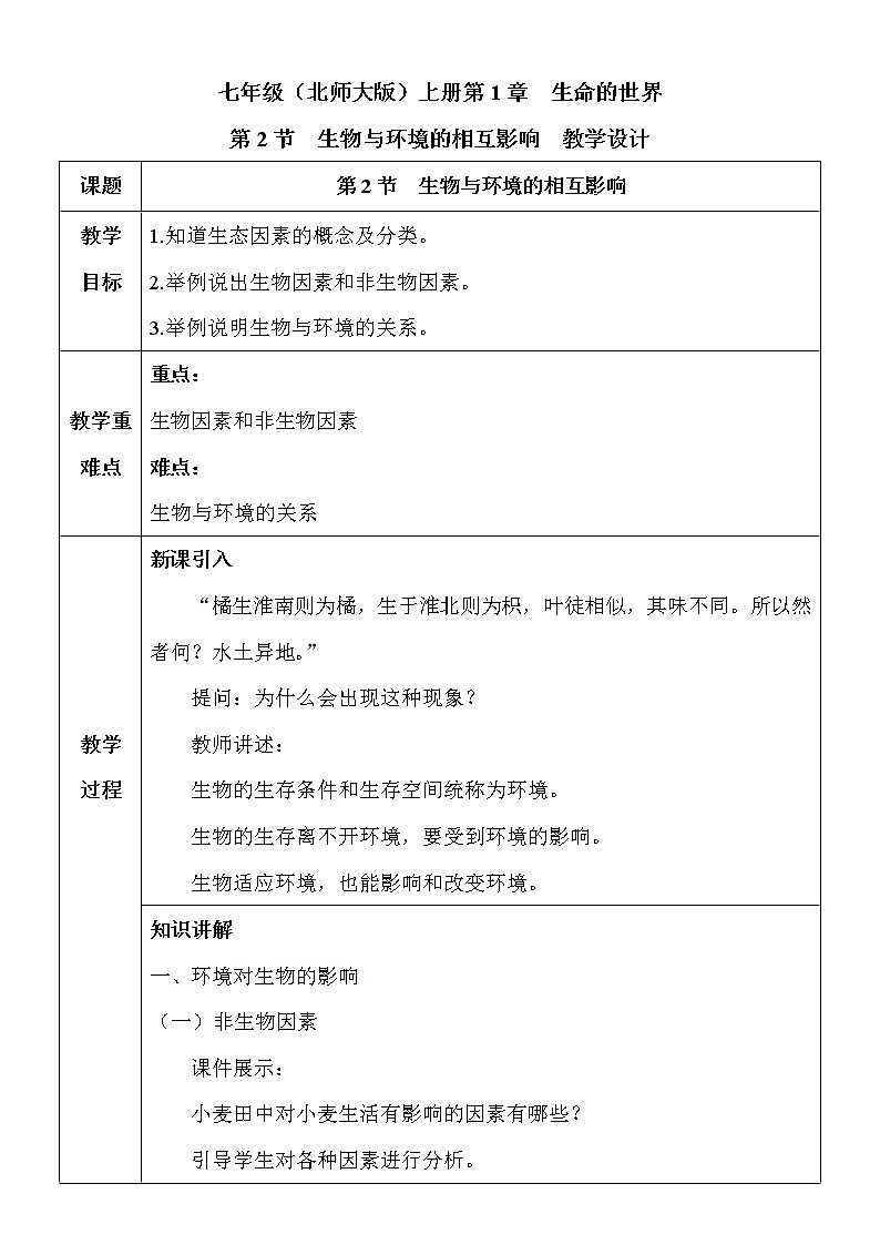 1.2 《生物与环境的相互影响》课件PPT+教案+同步练习01