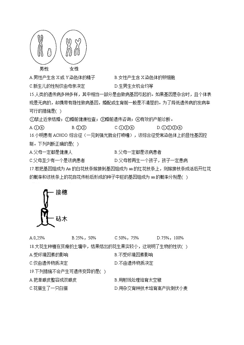 苏教版八年级下册生物单元测试AB卷 第八单元第二十二章A卷第3页