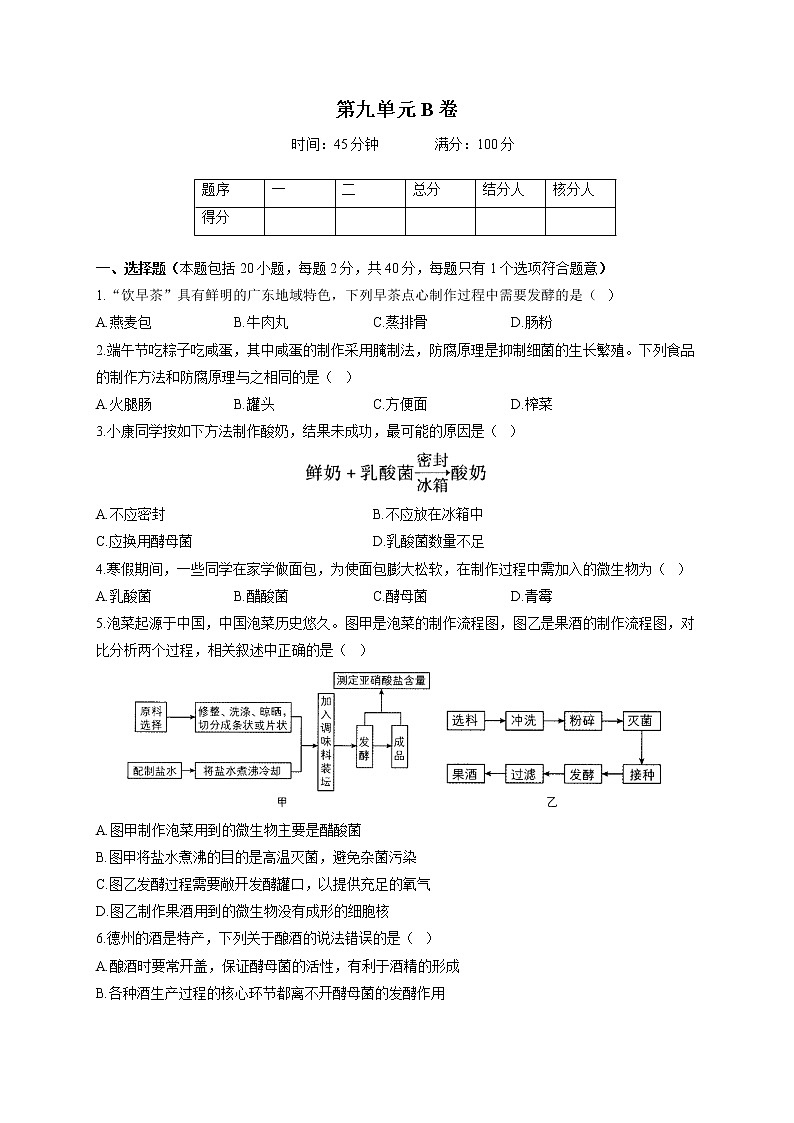苏教版八年级下册生物单元测试AB卷 第九单元B卷01