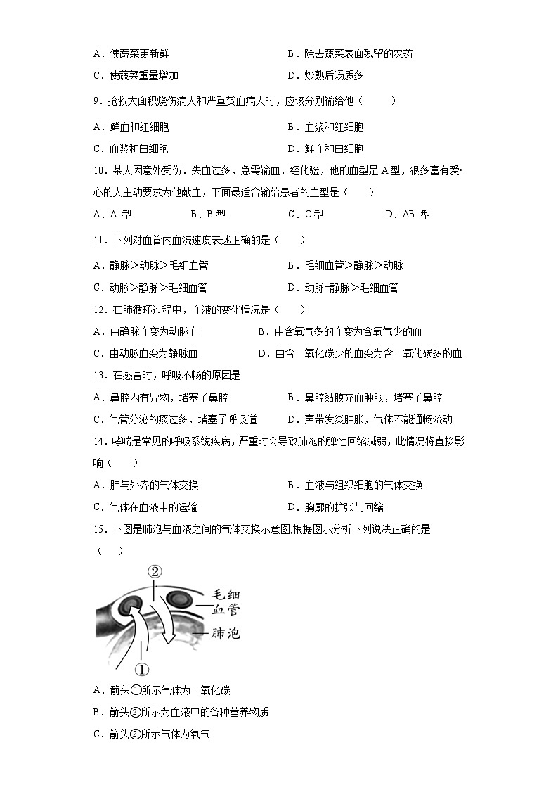安徽省滁州市定远县民族中学2021-2022学年七年级下学期期中考试生物试题（含答案）02