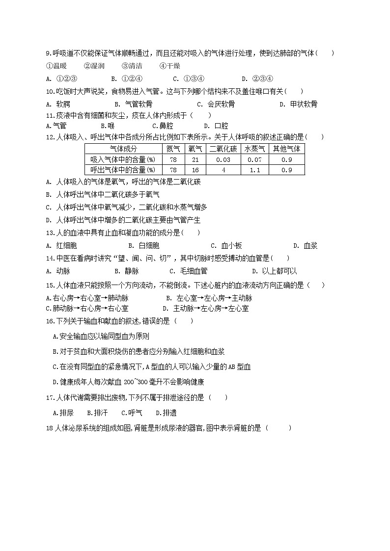 湖南省衡阳师范学院祁东附属中学2021-2022学年七年级下学期期中考试生物试题（含答案）02