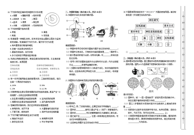 2022年湖北省恩施州八年级学生学业水平考试生物模拟试卷一第2页