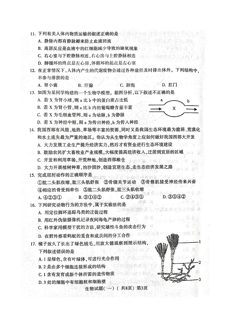 山东省聊城市阳谷县2021-2022学年八年级下学期期中考试生物试题（含答案）03