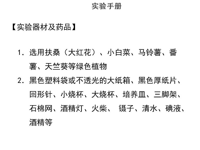 实验八验证绿叶在光下制造有机物--2022年中考生物实验手册总复习课件PPT03