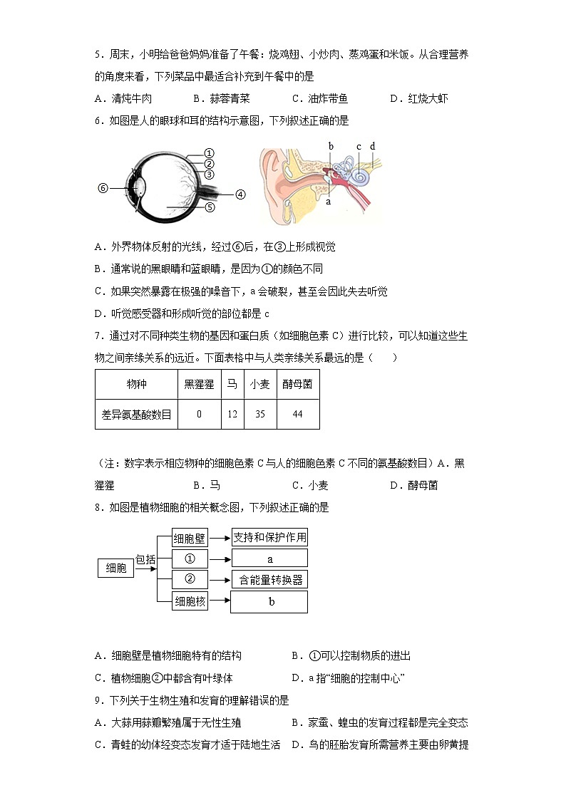 2022年陕西省西安市长安区八年级一模生物试题(word版含答案)02