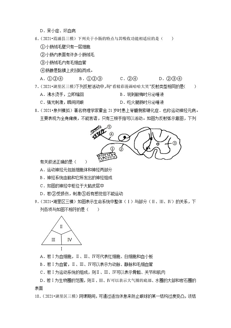 2022年福建省中考生物二轮专题练4-人体系统02