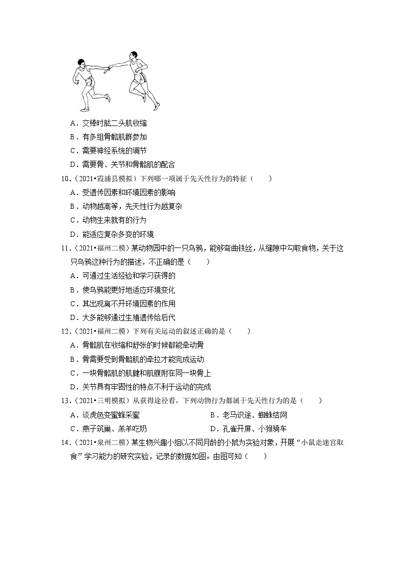 2022年福建省中考生物二轮专题练5-动物的运动和行为03