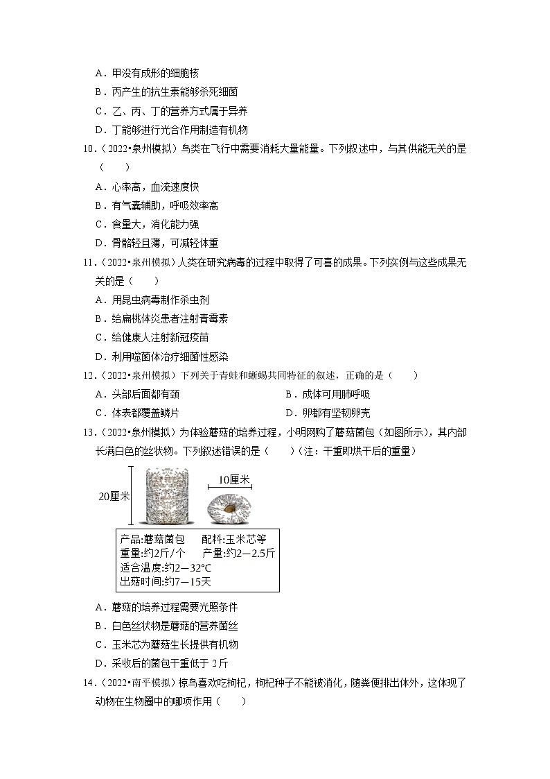 2022年福建省中考生物二轮专题练7-生物多样性、生物的进化03