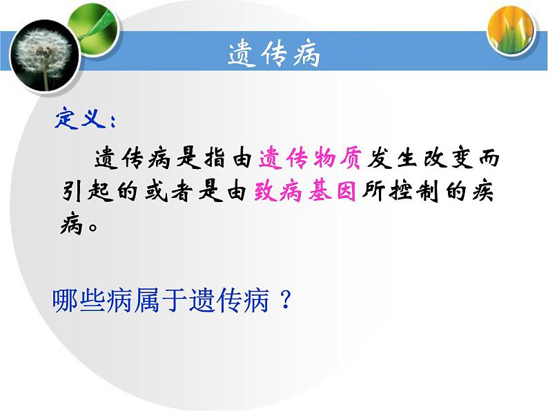冀教版八年级下册生物  6.2.3遗传病与优生 课件第5页