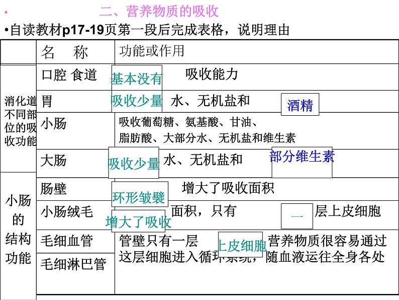 冀教版七年级下册生物 1.3营养物质的吸收和利用 课件第6页