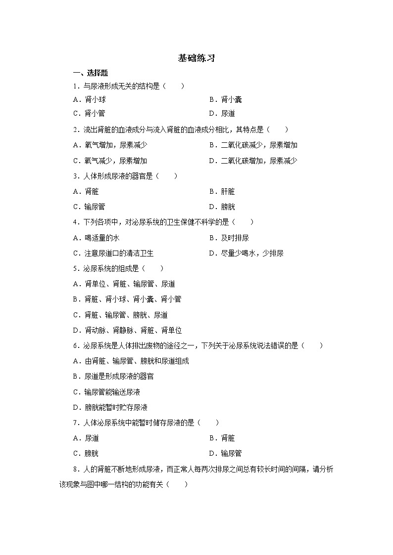 《尿液的形成和排出》基础练习第1页
