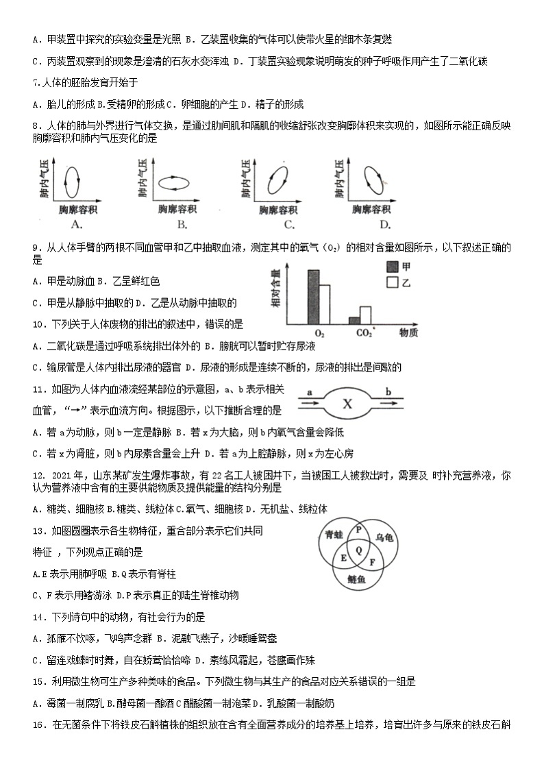 2022年河南省驻马店市泌阳县中招第二次模拟考试（二模）生物试卷（有答案）02
