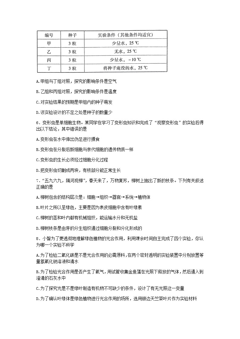 2022年广东省东莞市初中学业水平考试生物模拟测试卷(一)（无答案）第2页
