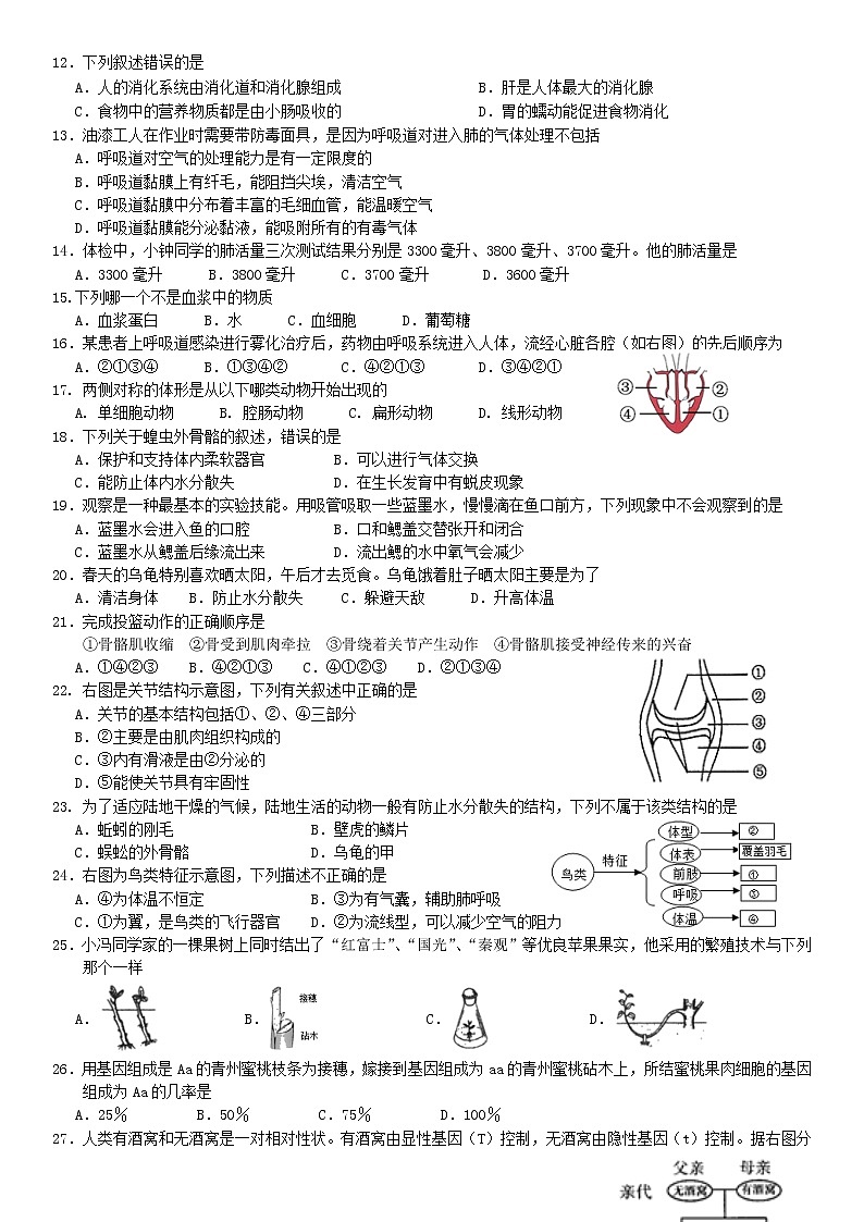 2022年广东省中考模拟3生物试题（有答案）02