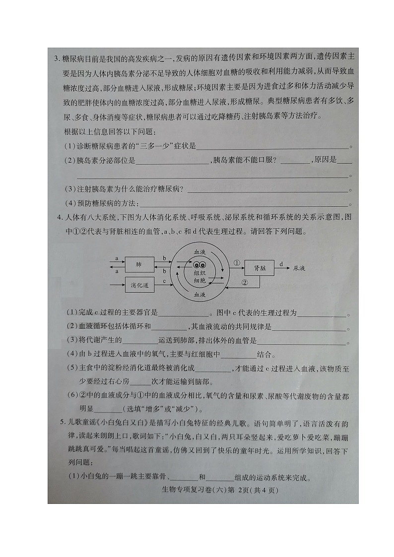 2022年广东省初中学业水平考试专项复习卷（六）生物试题（有答案）第2页