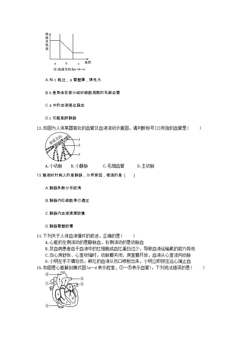 中考生物总复习12《人体内物质的运输》模拟实训（含答案）第3页