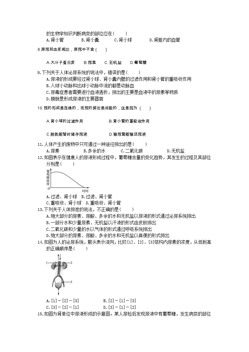 中考生物总复习13《人体内废物的排出》模拟实训（含答案） 试卷02