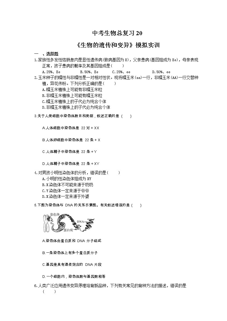 中考生物总复习20《生物的遗传和变异》模拟实训（含答案）第1页
