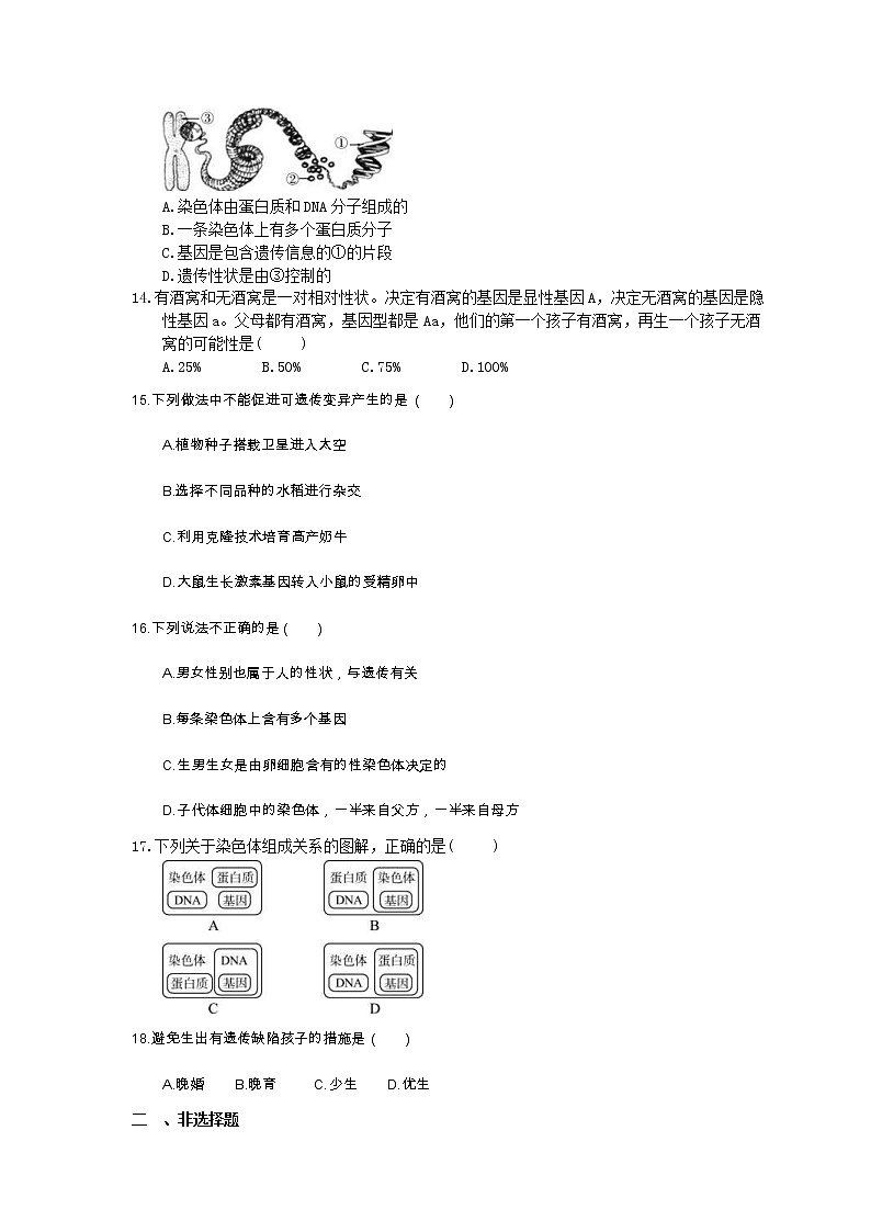 中考生物总复习20《生物的遗传和变异》模拟实训（含答案）第3页