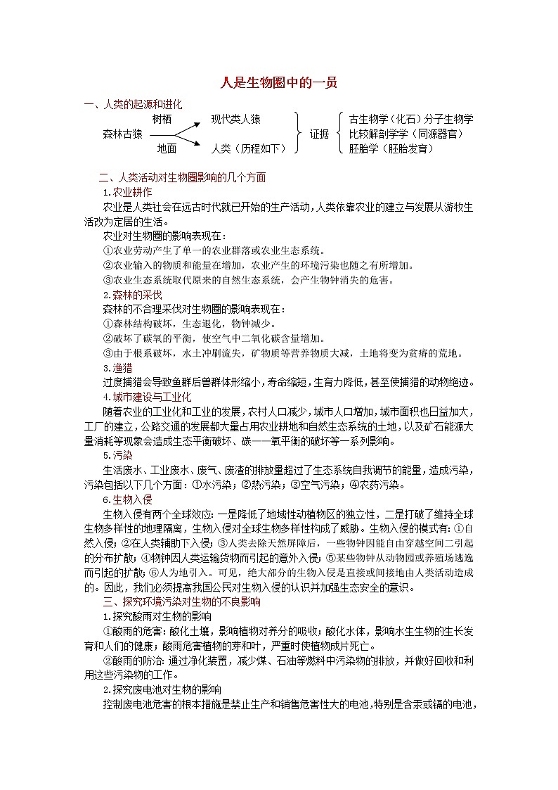 中考生物总复习《人是生物圈中的一员》知识点总结01