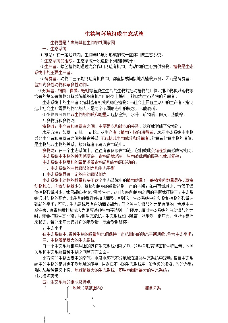 中考生物总复习《生物与环境组成生态系统、生物圈是最大的生态系统》知识点总结.01