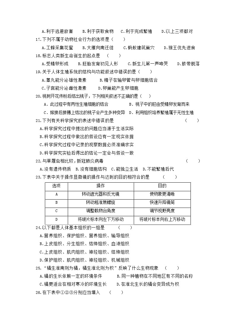 2022年广东省潮州市湘桥区官塘初级中学初中生学业水平生物模拟考试题第3页