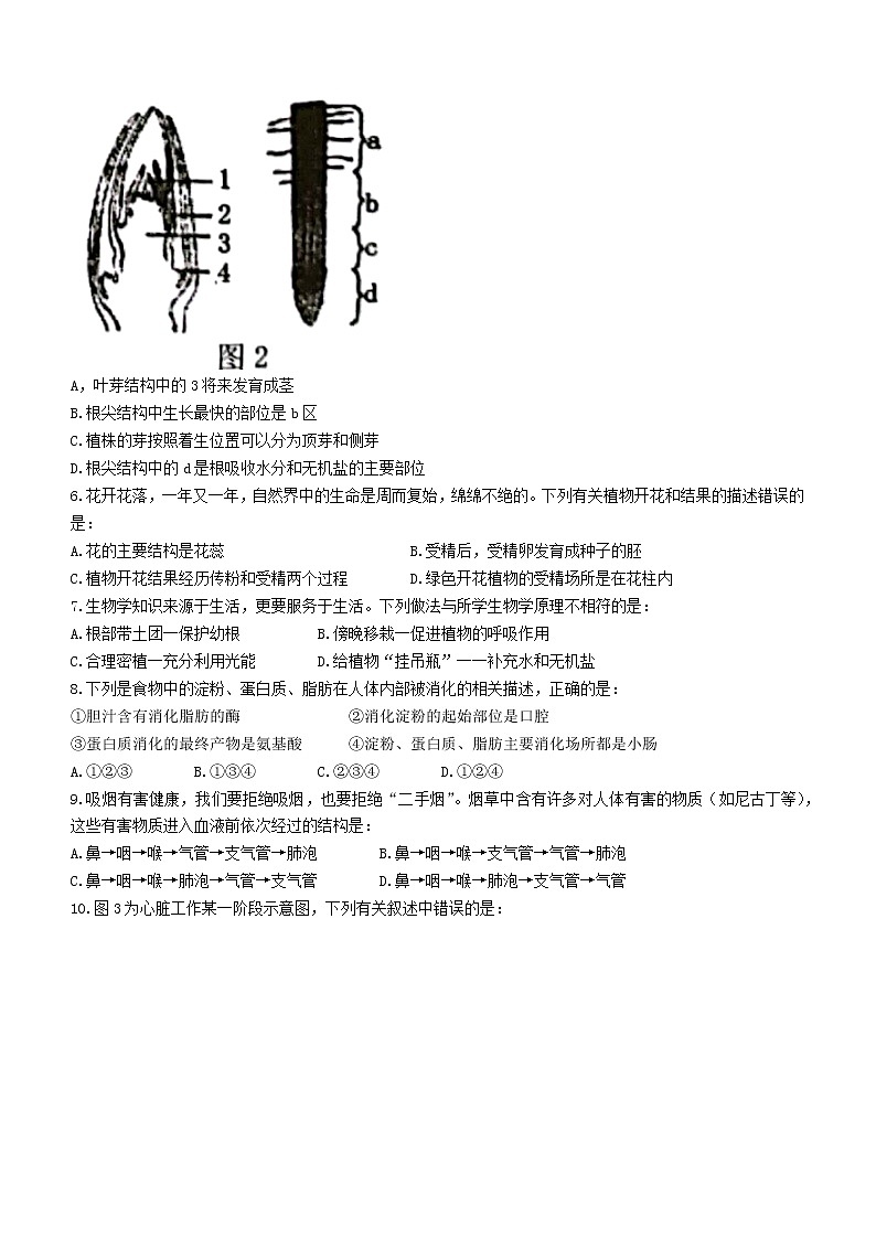 2022年广西贺州市中考二模生物试题（有答案）02