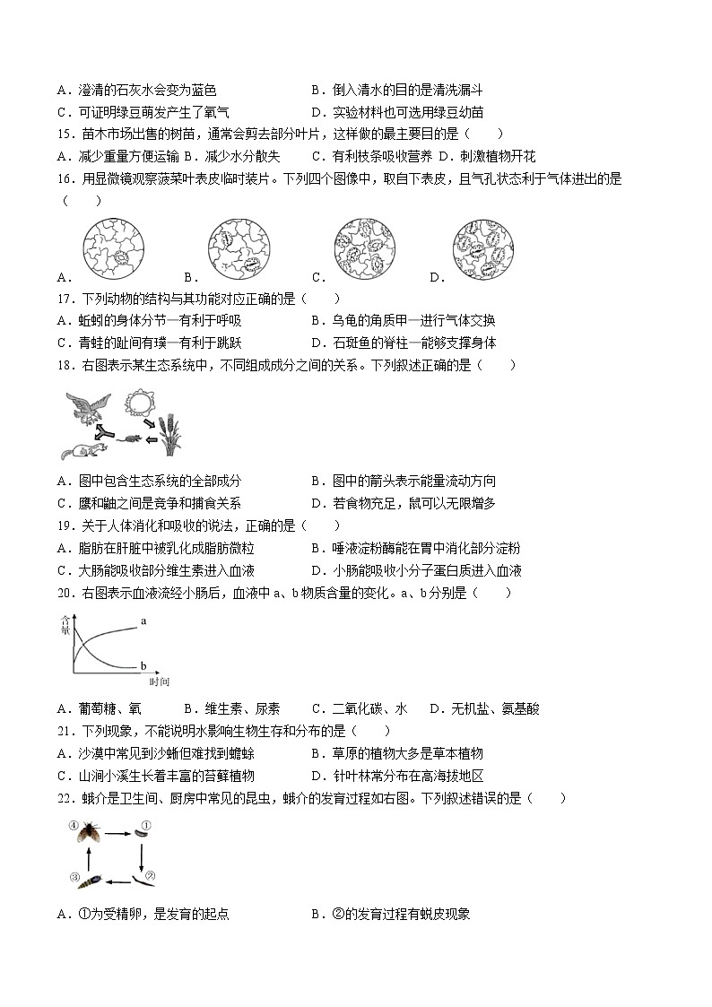 2022年福建省厦门市中考一模生物试题（有答案）第2页